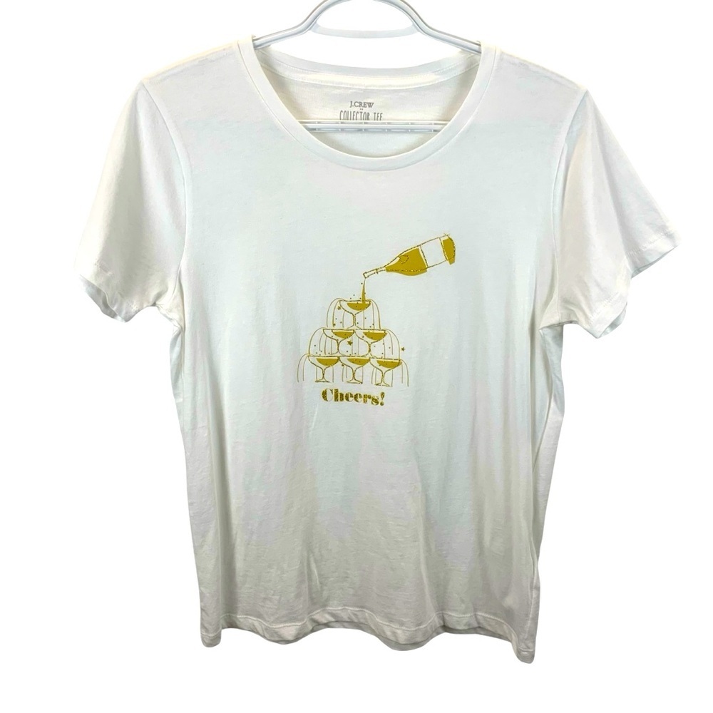 J. Crew Factory "Cheers!" Collector Tee sz S Gold Champagne Glitter Holiday Top
